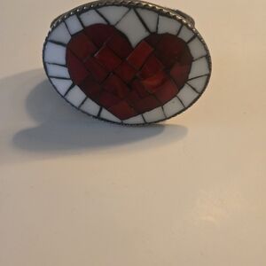 Red and White Heart Mosaic Ring